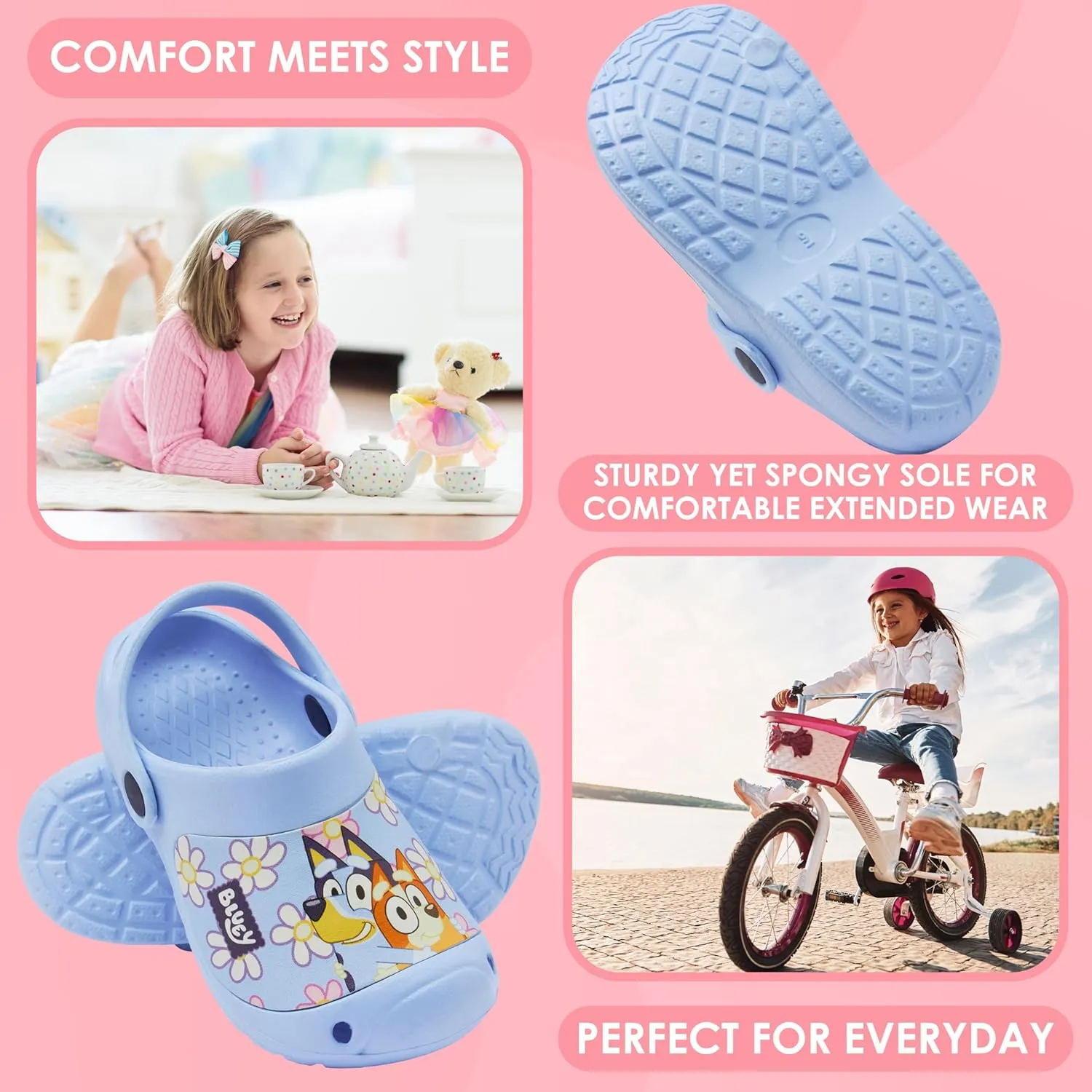 Bluey Clogs for Kids Cute Toddler Garden Shoes Slip On with Ankle Strap Indoor Outdoor Sandals House Slippers Beach Holiday Elementary School