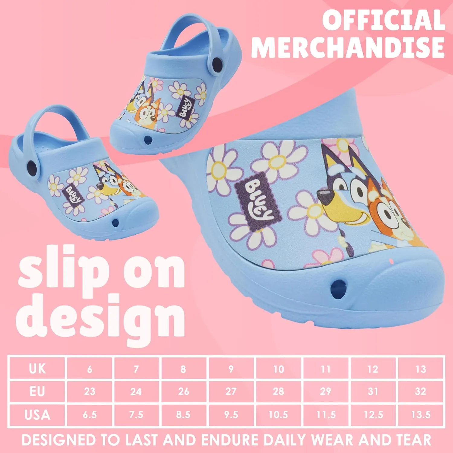 Bluey Clogs for Kids Cute Toddler Garden Shoes Slip On with Ankle Strap Indoor Outdoor Sandals House Slippers Beach Holiday Elementary School