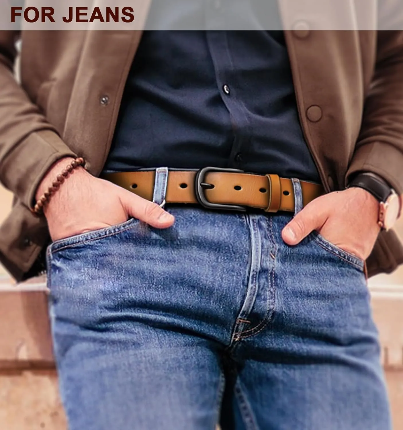 BULLIANT Men Belt 2Pack-Leather Belt 7Holes Comfortable For Men's Dress Casual Jeans 1 3/8"