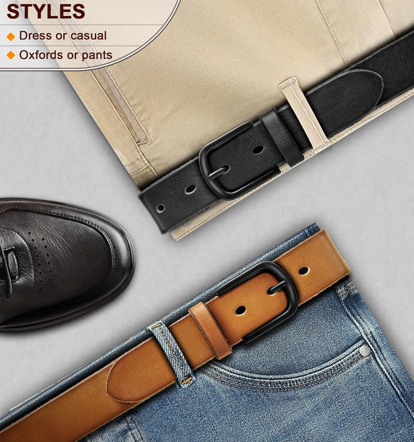 BULLIANT Men Belt 2Pack-Leather Belt 7Holes Comfortable For Men's Dress Casual Jeans 1 3/8"