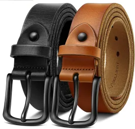 BULLIANT Men Belt 2Pack-Leather Belt 7Holes Comfortable For Men's Dress Casual Jeans 1 3/8"