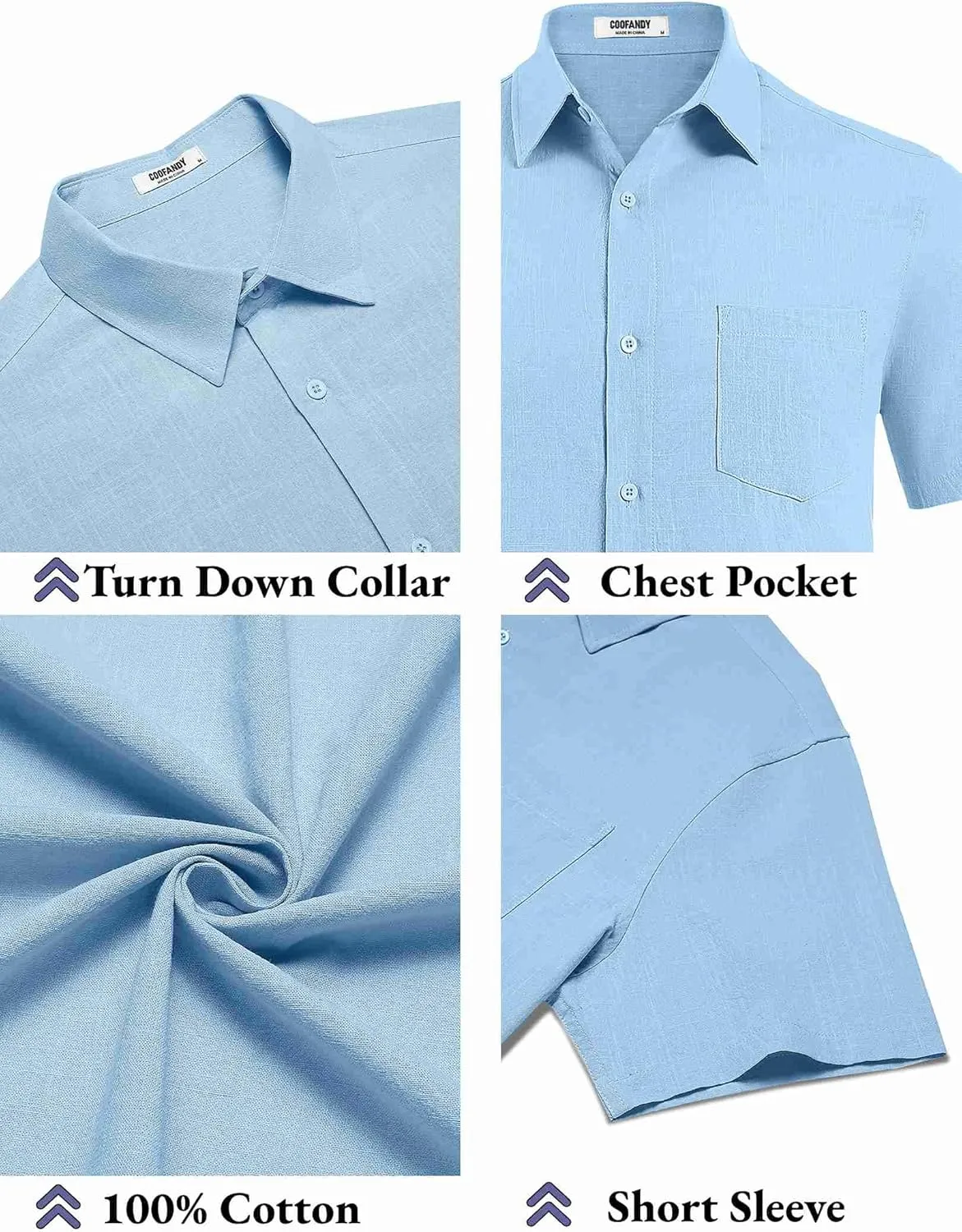 COOFANDY Men's Button Down Short Sleeve Shirt Casual Cotton Summer Beach Linen Wedding Shirts with Pocket