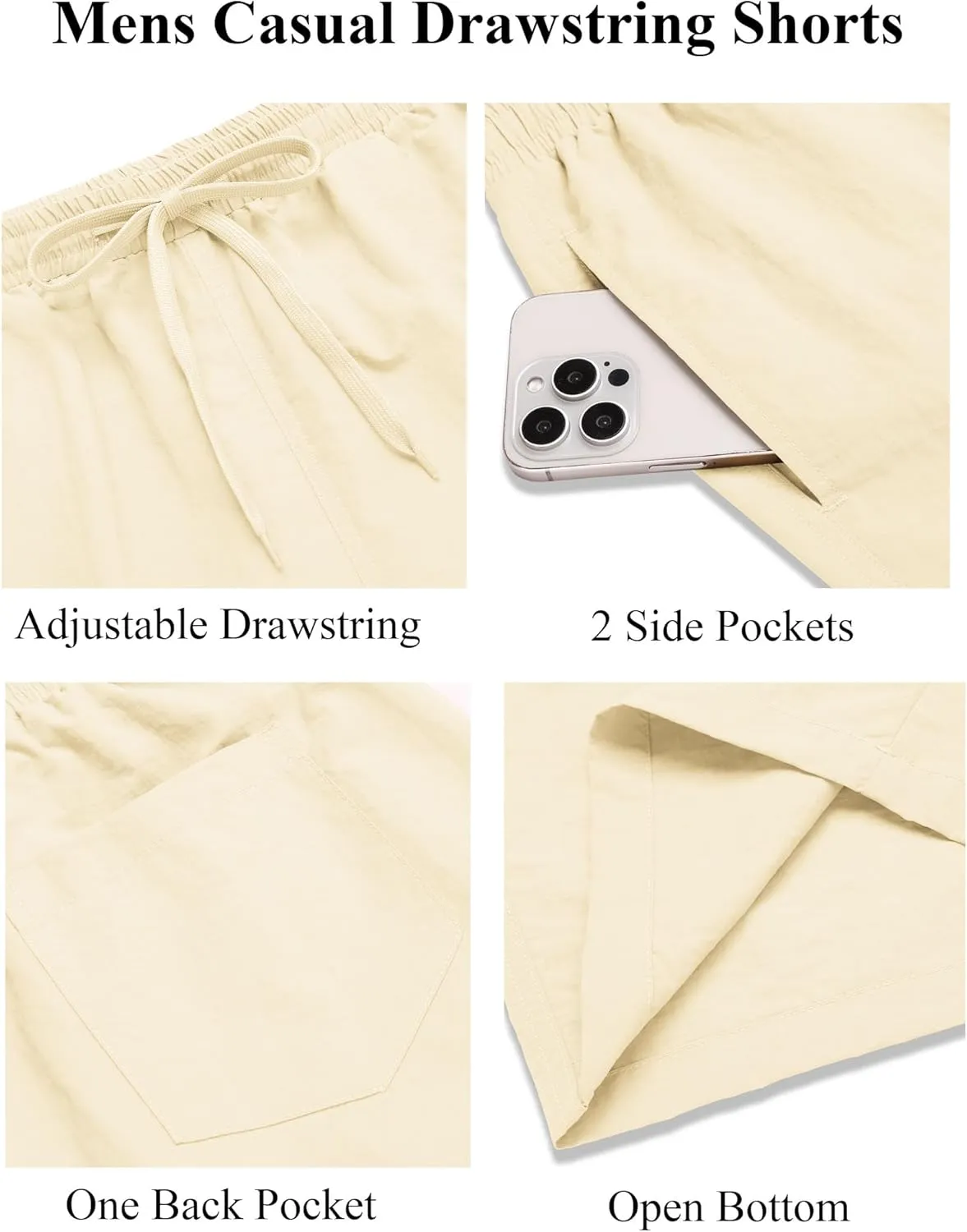 COOFANDY Men's Casual Shorts Elastic Waist Drawstring Lightweight Dry Quick Summer Beach Shorts