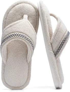 Flip Flops House Slippers for Women Indoor Bedroom Shoe with Non-slip Sole Ladies Summer Open Toe Slide Terry Thong Slippers with Memory Foam