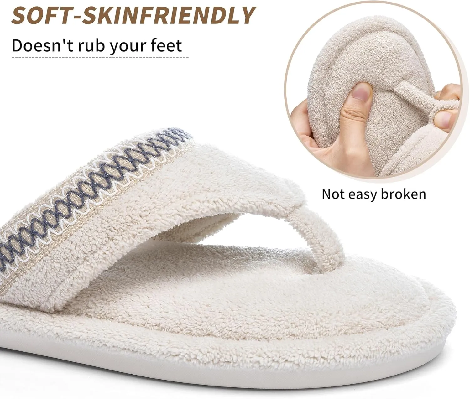 Flip Flops House Slippers for Women Indoor Bedroom Shoe with Non-slip Sole Ladies Summer Open Toe Slide Terry Thong Slippers with Memory Foam