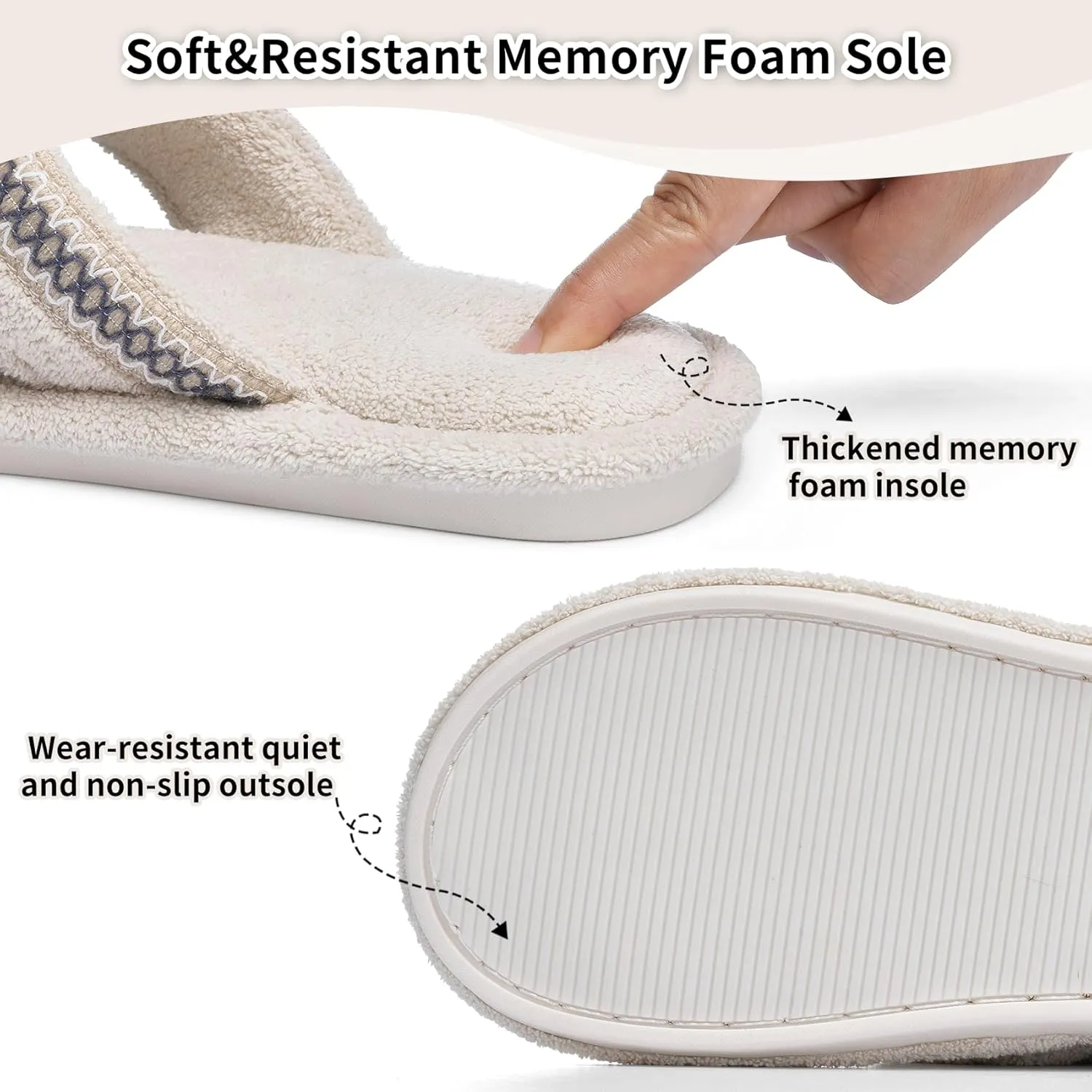 Flip Flops House Slippers for Women Indoor Bedroom Shoe with Non-slip Sole Ladies Summer Open Toe Slide Terry Thong Slippers with Memory Foam