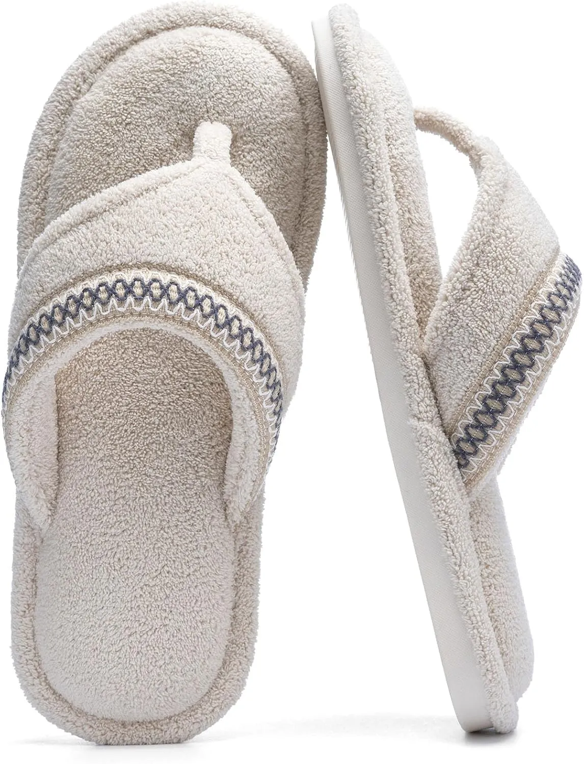 Flip Flops House Slippers for Women Indoor Bedroom Shoe with Non-slip Sole Ladies Summer Open Toe Slide Terry Thong Slippers with Memory Foam