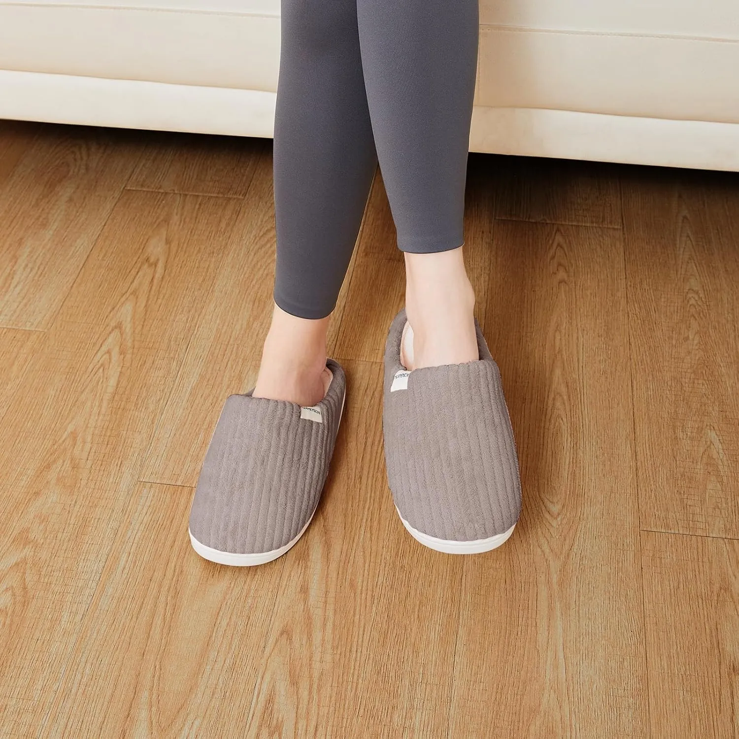 HUXMEYSON Slippers for Women, Warm Memory Foam Comfy House Slippers with Anti-Skid Rubber Sole for Indoor and Outdoor