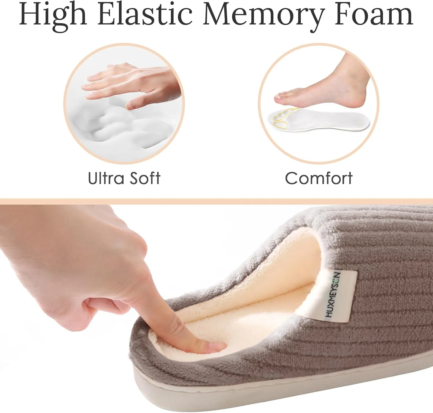 HUXMEYSON Slippers for Women, Warm Memory Foam Comfy House Slippers with Anti-Skid Rubber Sole for Indoor and Outdoor