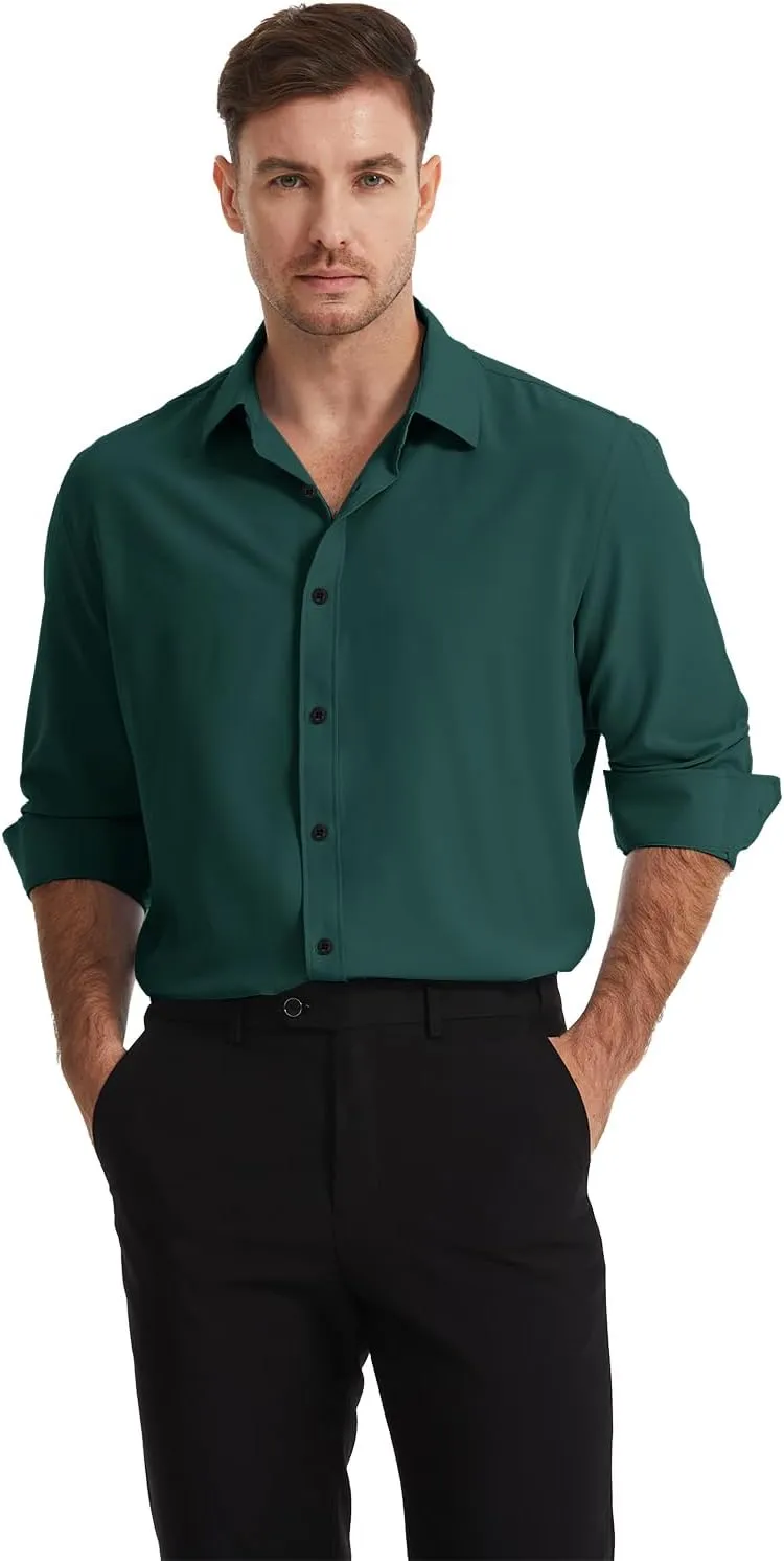 Men's Dress Shirts Solid Wrinkle-Free Long Sleeve Button Down Shirt Regular Fit Formal Shirts