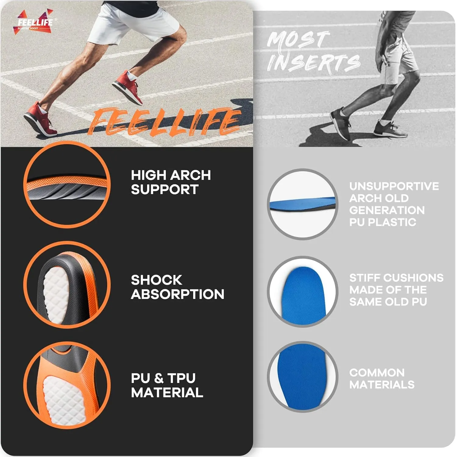 Plantar Fasciitis Relief Shoe Insoles [1-Pair], Arch Support Insoles, Running Athletic Gel Shoe Inserts, Orthotic Inserts for Arch Pain [Trim to Fit: Men 6-10/Women 7-11]