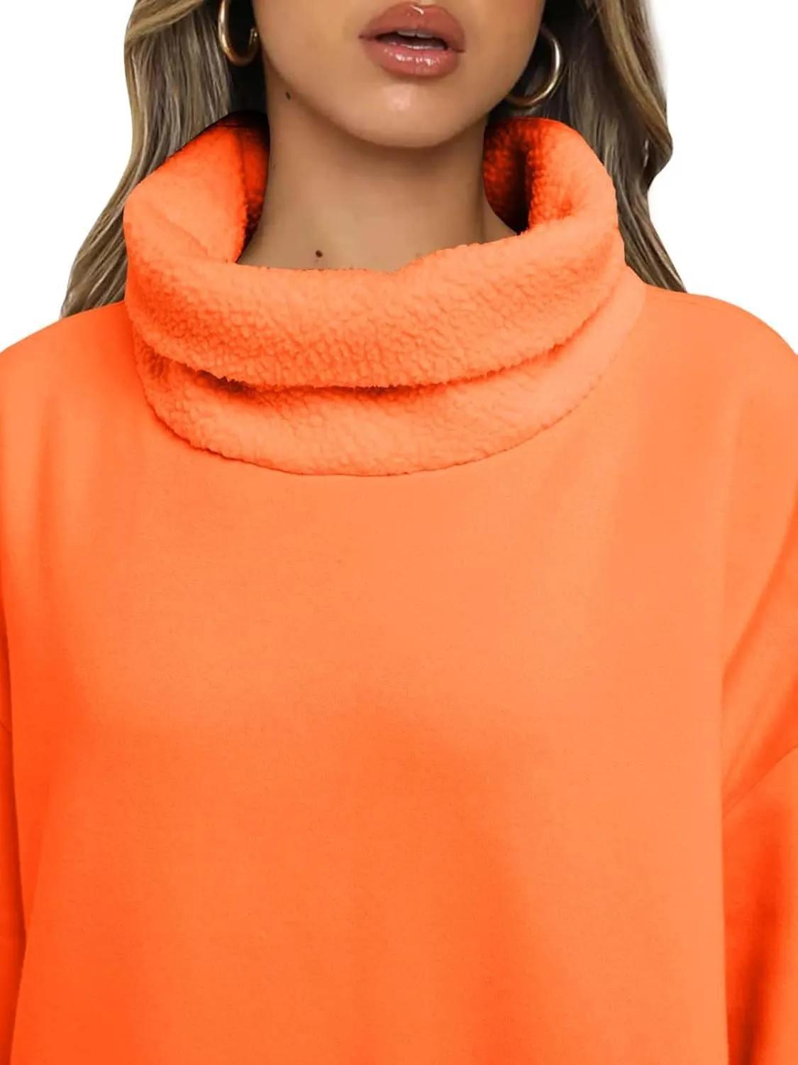 ReachMe Womens Oversized Long Fleece Sweatshirt Dresses Thickening Lounge Maxi Dress Plush Turtleneck Pullover Nightgowns
