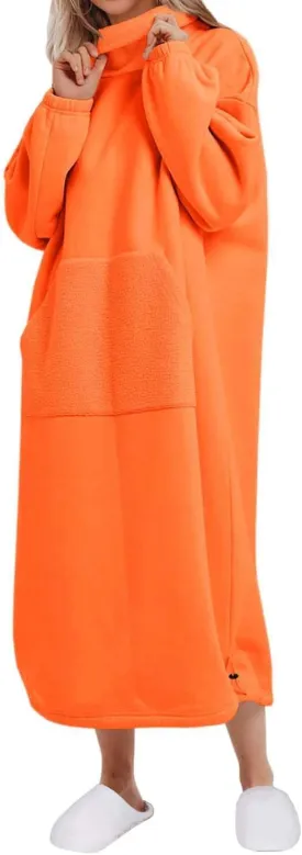 ReachMe Womens Oversized Long Fleece Sweatshirt Dresses Thickening Lounge Maxi Dress Plush Turtleneck Pullover Nightgowns