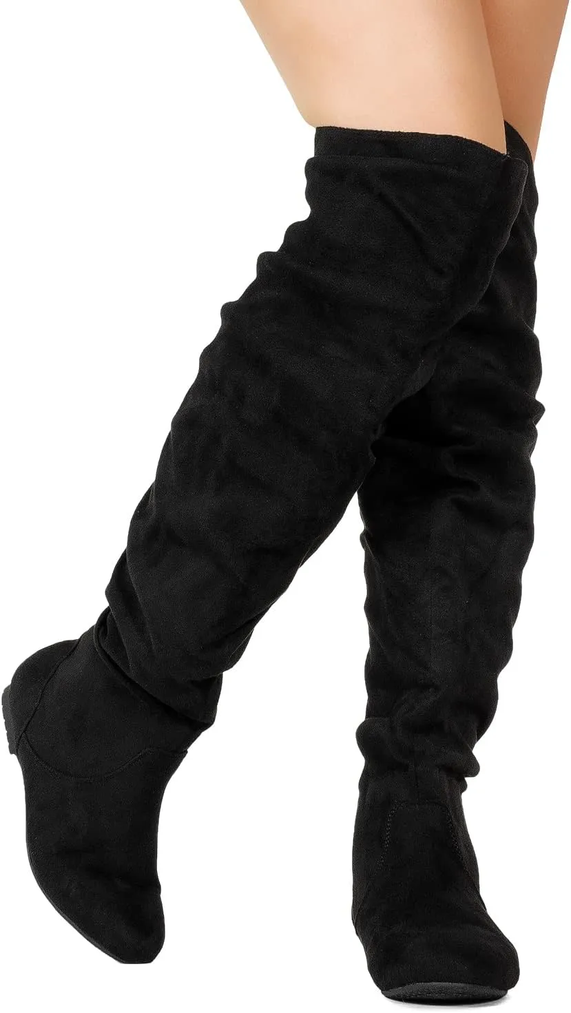 RF ROOM OF FASHION Women's Over The Knee Flat Heel Slouchy Boots (Available in Regular and Wide Calf)