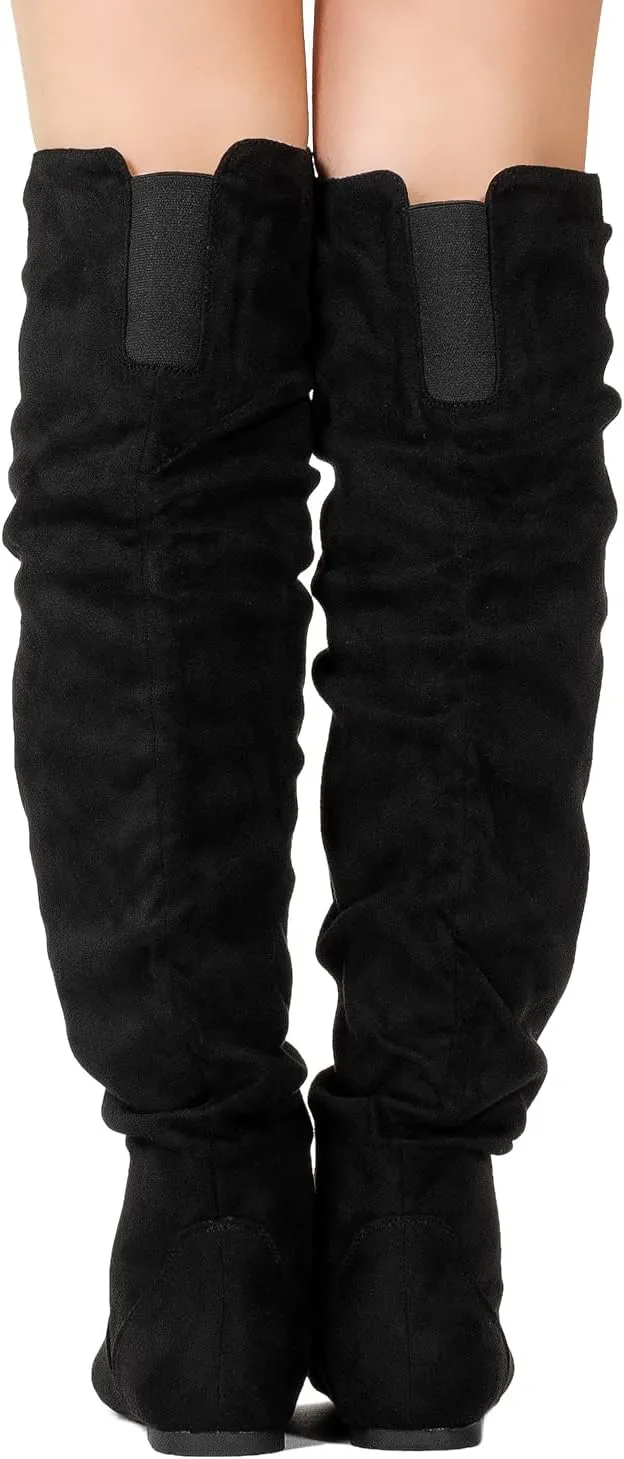 RF ROOM OF FASHION Women's Over The Knee Flat Heel Slouchy Boots (Available in Regular and Wide Calf)