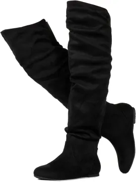 RF ROOM OF FASHION Women's Over The Knee Flat Heel Slouchy Boots (Available in Regular and Wide Calf)
