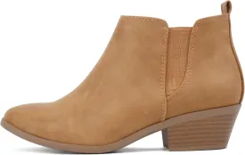 Soda CHARMER ~ Women Pointed Toe Elastic Gore Low Heel Ankle Bootie with Zipper Closure