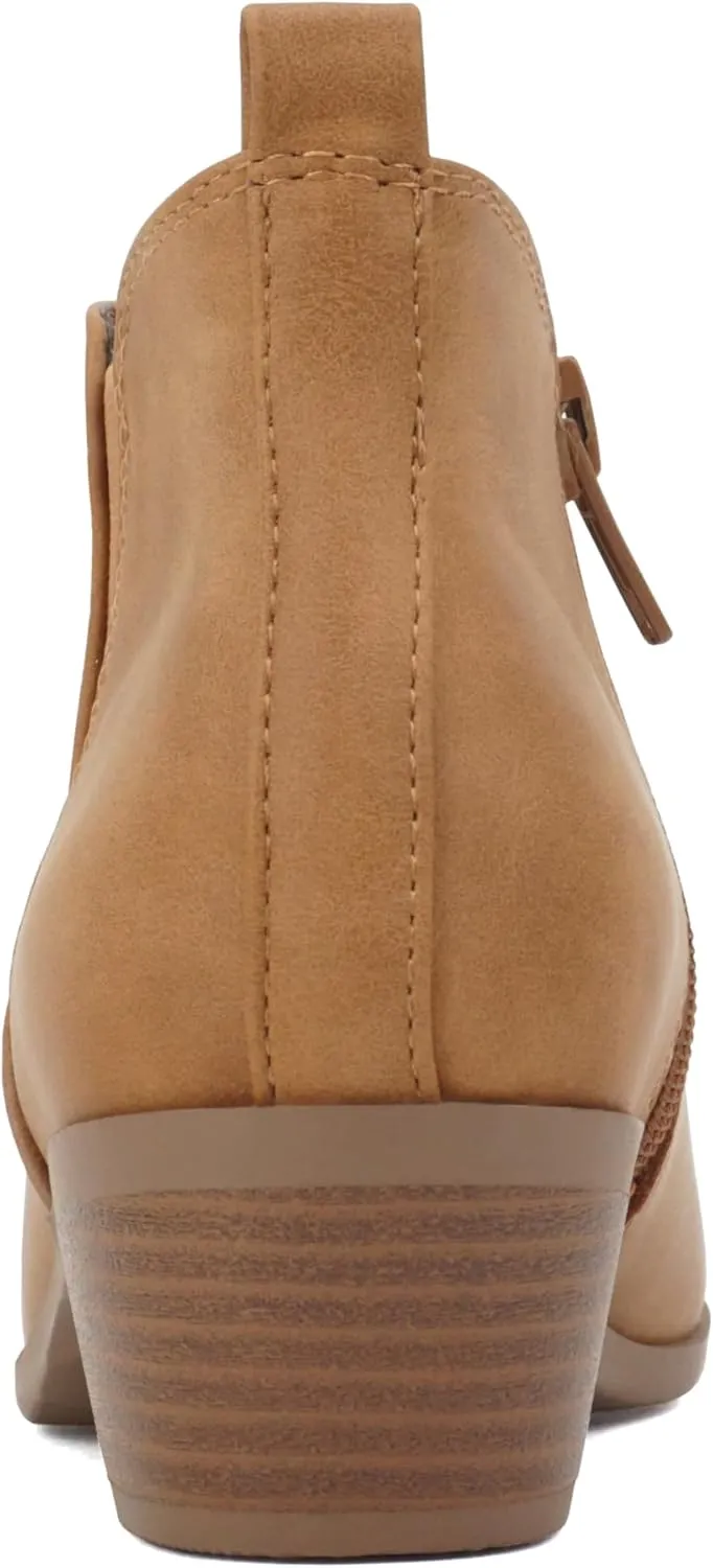 Soda CHARMER ~ Women Pointed Toe Elastic Gore Low Heel Ankle Bootie with Zipper Closure