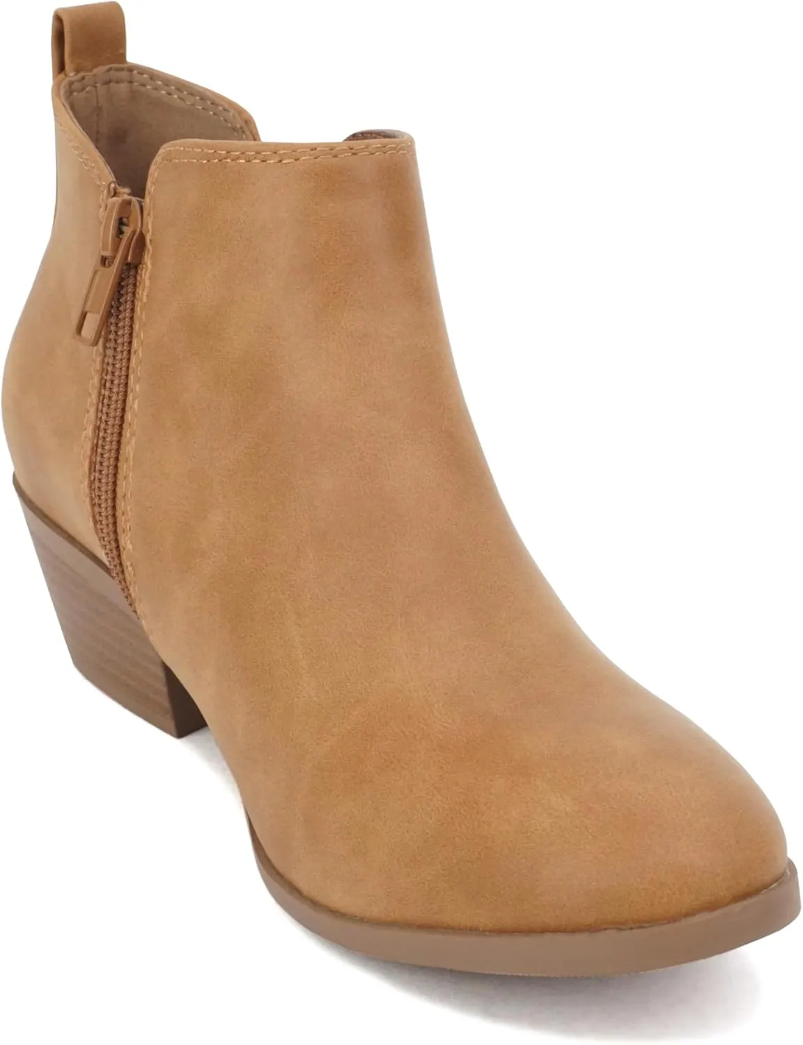 Soda CHARMER ~ Women Pointed Toe Elastic Gore Low Heel Ankle Bootie with Zipper Closure