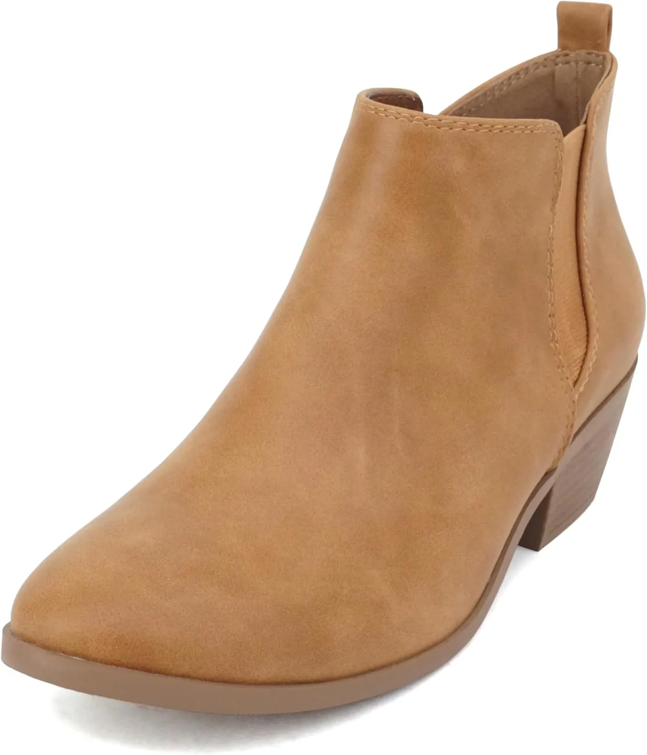 Soda CHARMER ~ Women Pointed Toe Elastic Gore Low Heel Ankle Bootie with Zipper Closure