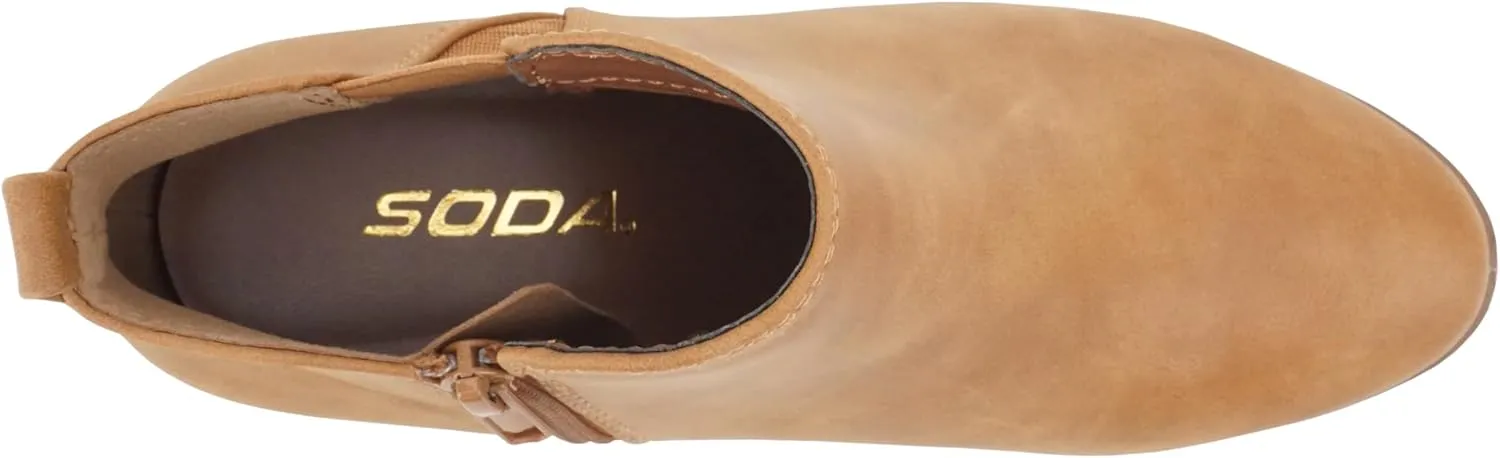 Soda CHARMER ~ Women Pointed Toe Elastic Gore Low Heel Ankle Bootie with Zipper Closure