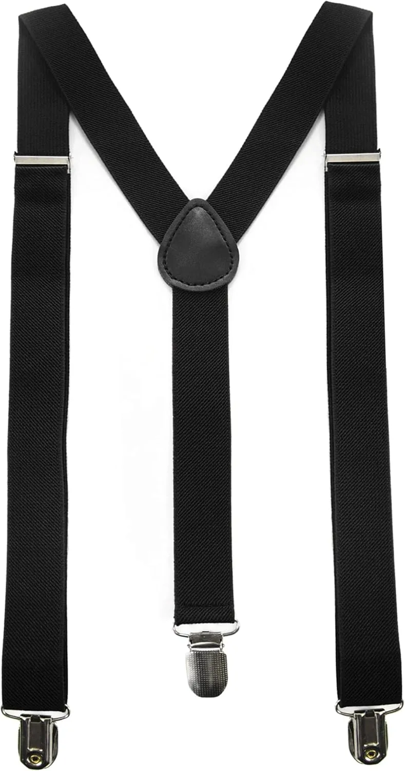 Solid Color Mens Suspender with 3 Strong Clips Adjustable Braces