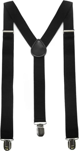 Solid Color Mens Suspender with 3 Strong Clips Adjustable Braces