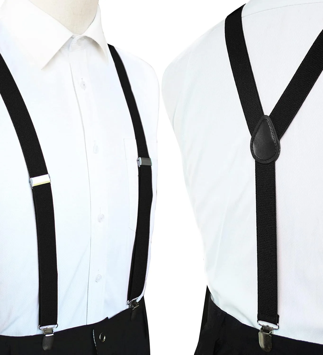 Solid Color Mens Suspender with 3 Strong Clips Adjustable Braces