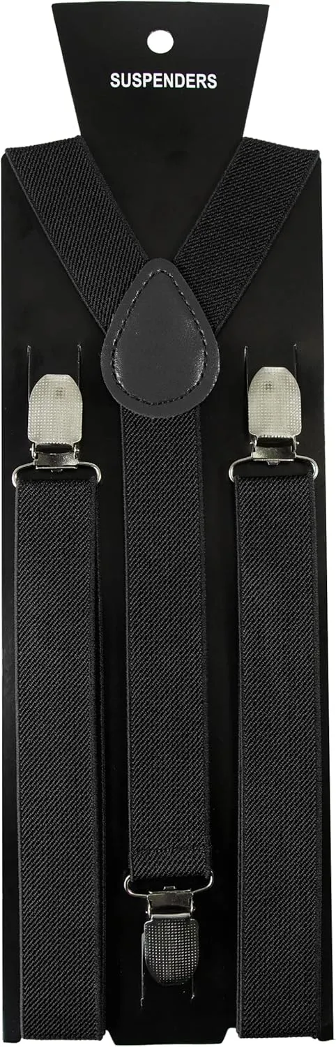 Solid Color Mens Suspender with 3 Strong Clips Adjustable Braces