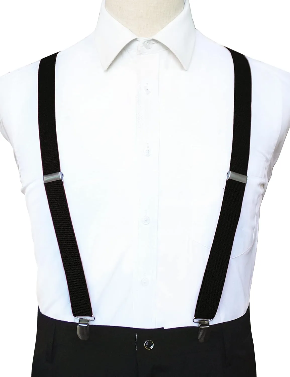 Solid Color Mens Suspender with 3 Strong Clips Adjustable Braces