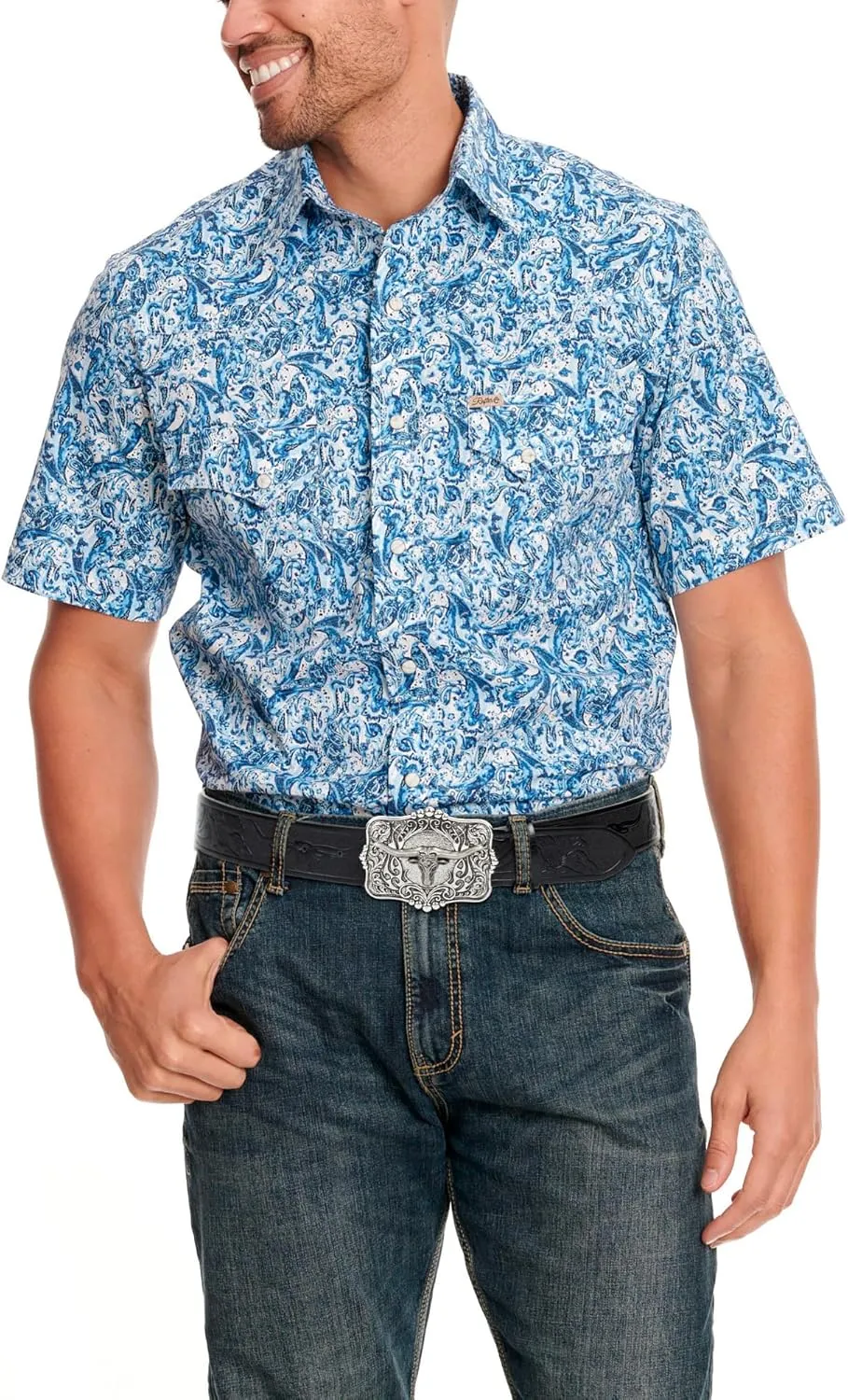 Western Cowboy-Cowgirl Leather-Belts for Men - with Longhorn-Bull