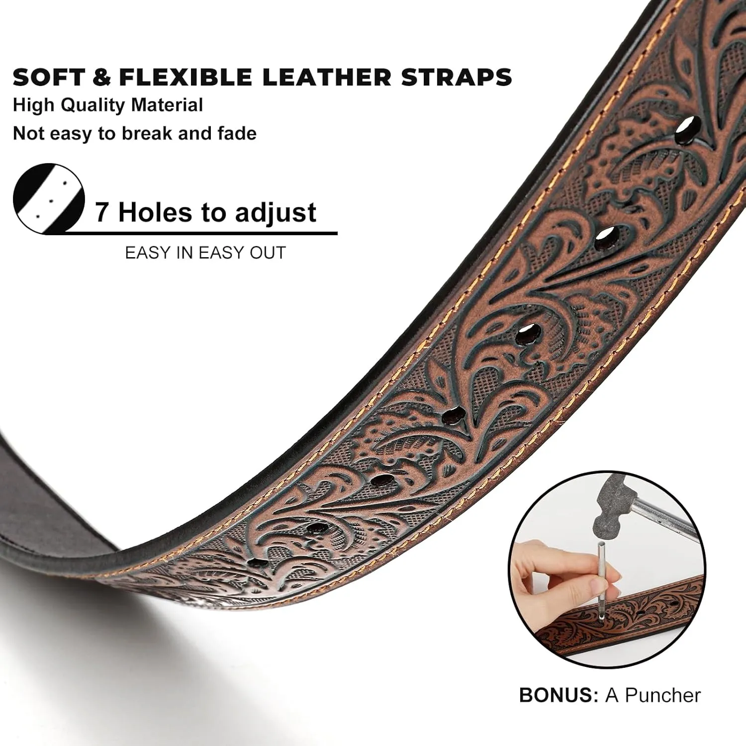 Western Leather Buckle Belt for Men Women Cowboy Cowgirl Mens Leather Belt for Jeans Christmas Men's Belt Gifts