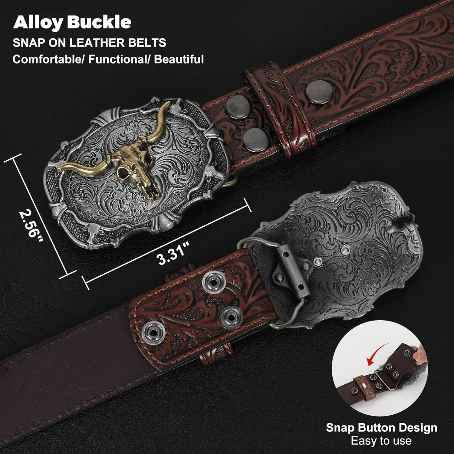 Western Leather Buckle Belt for Men Women Cowboy Cowgirl Mens Leather Belt for Jeans Christmas Men's Belt Gifts