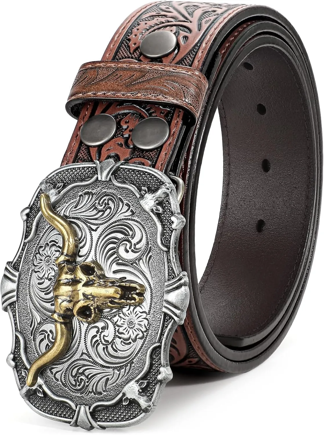 Western Leather Buckle Belt for Men Women Cowboy Cowgirl Mens Leather Belt for Jeans Christmas Men's Belt Gifts